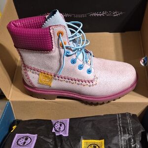 Timberland Pink and White Lace Boots
